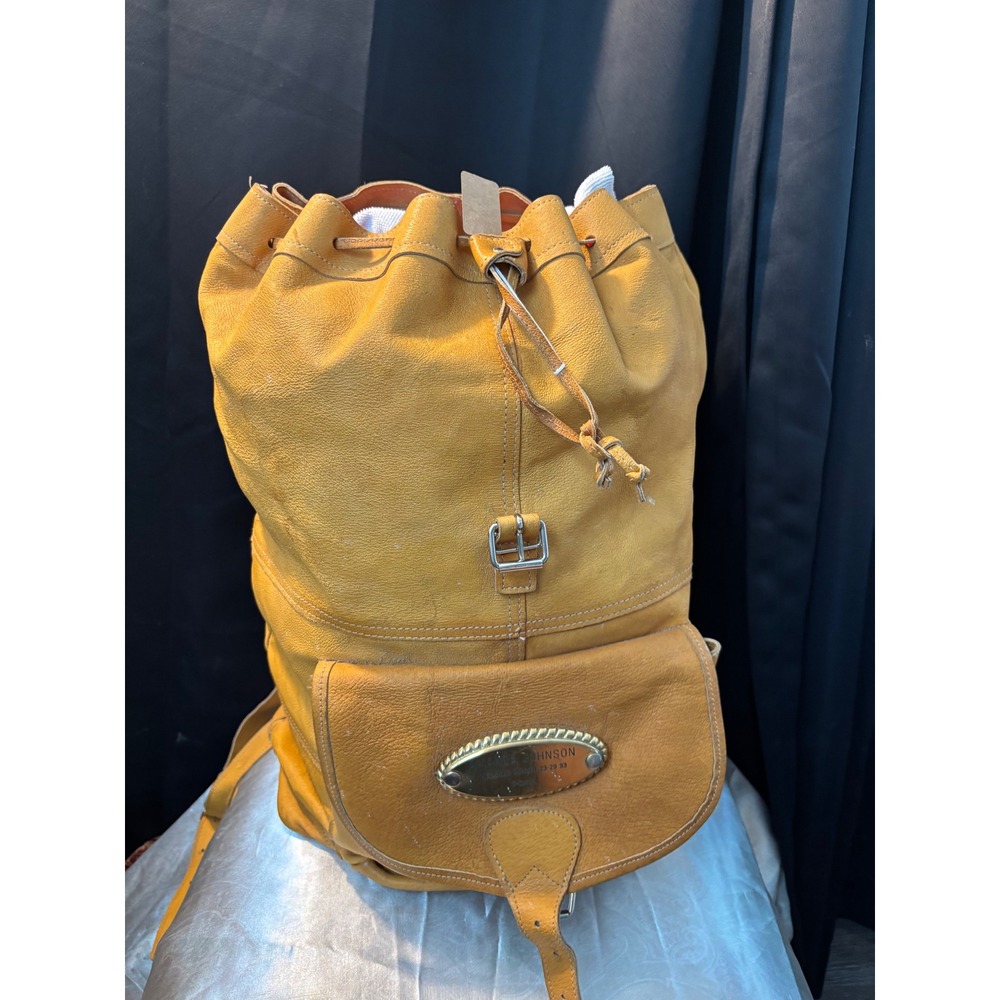 Vintage Amanda Johnson Yellow Leather Backpack Helsinki 1999 Commemorative Bag